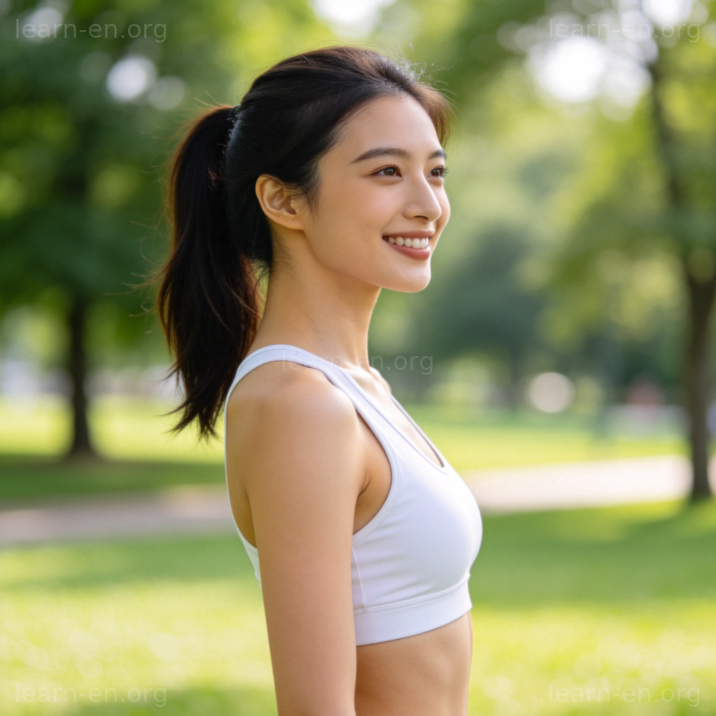 thin 含义图解：公园中身材苗条的女性侧影