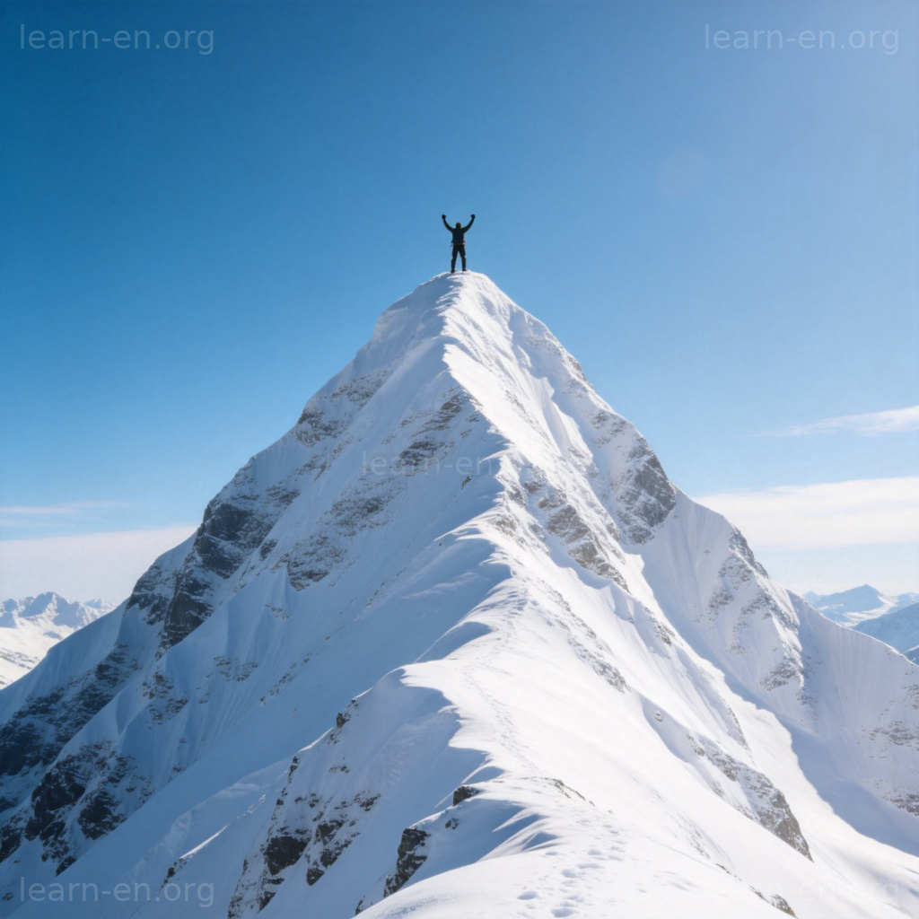 top 含义图解：登山者站在雪山之巅，象征“顶部”