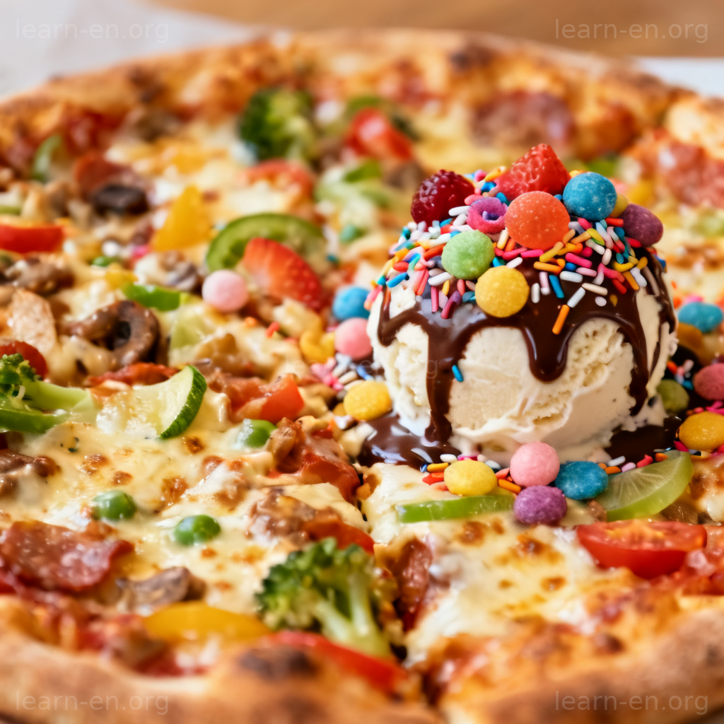 toppings 图解：披萨与圣代冰淇淋上丰富的配料特写