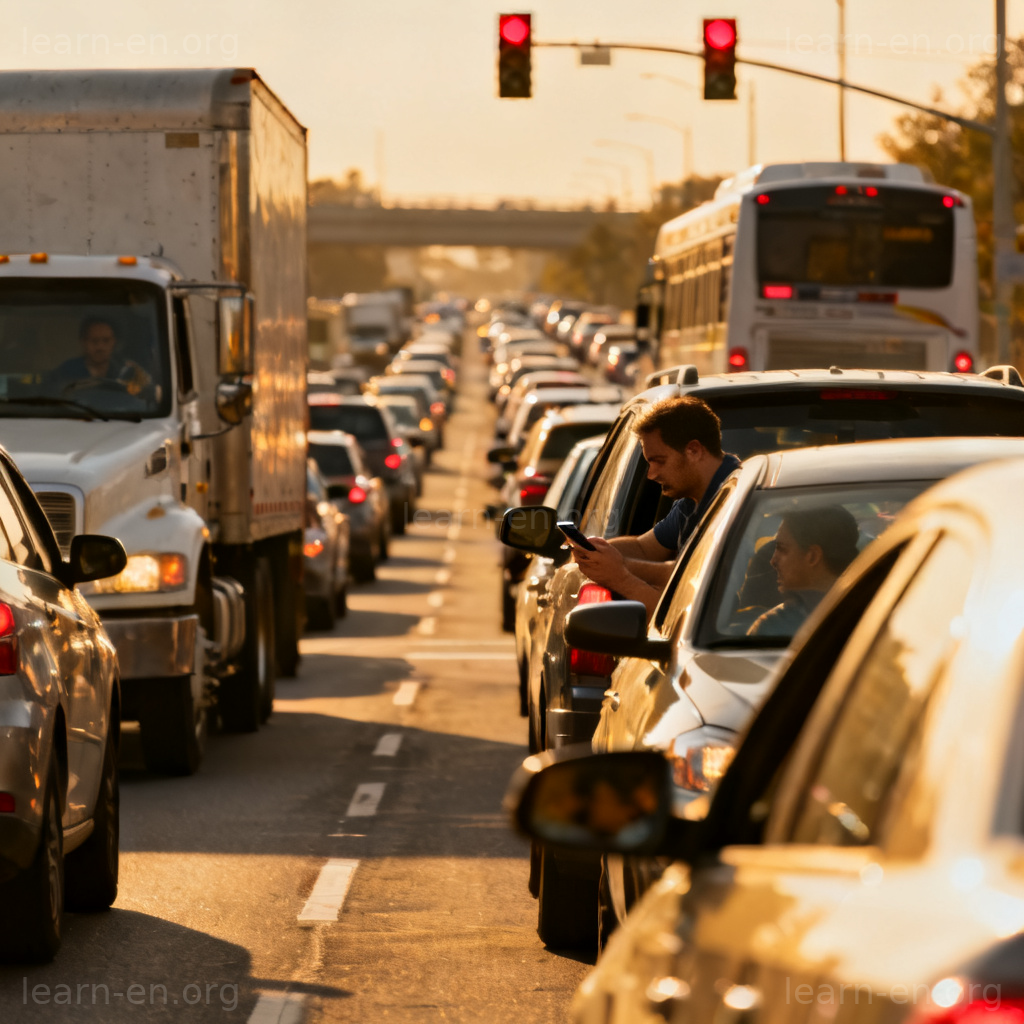 traffic jam 图解：城市高峰时段多车道高速公路上车辆排长龙
