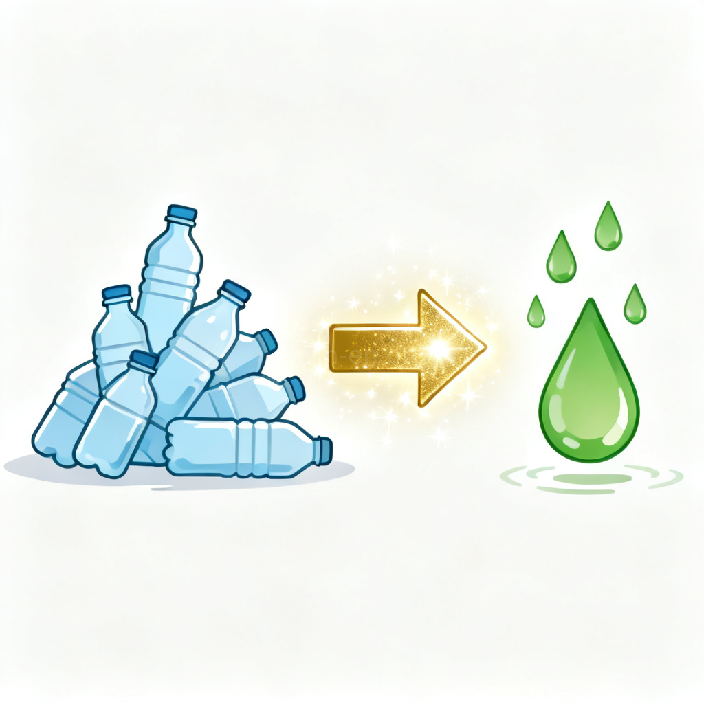 transmute 转化含义图解：塑料瓶变为生物燃料的过程