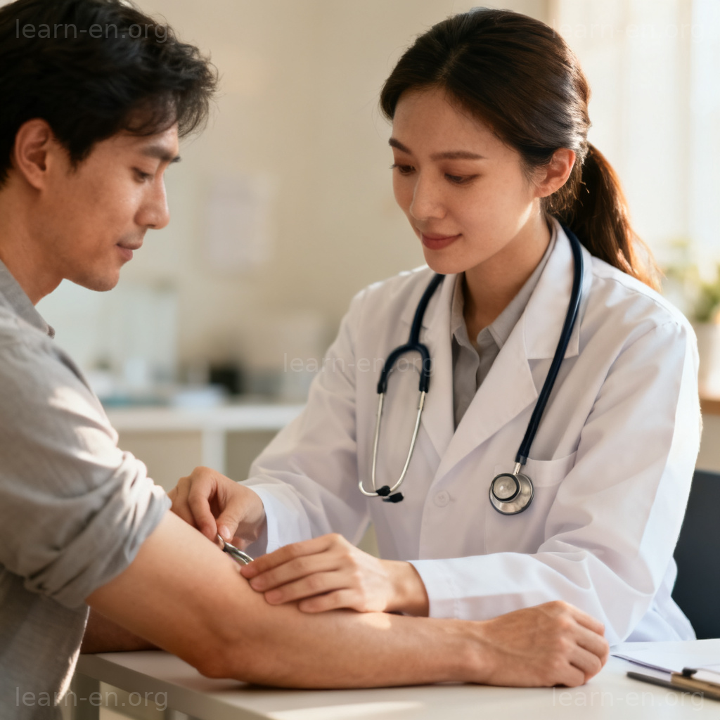 treatment 治疗含义图解：医生在诊所为患者检查