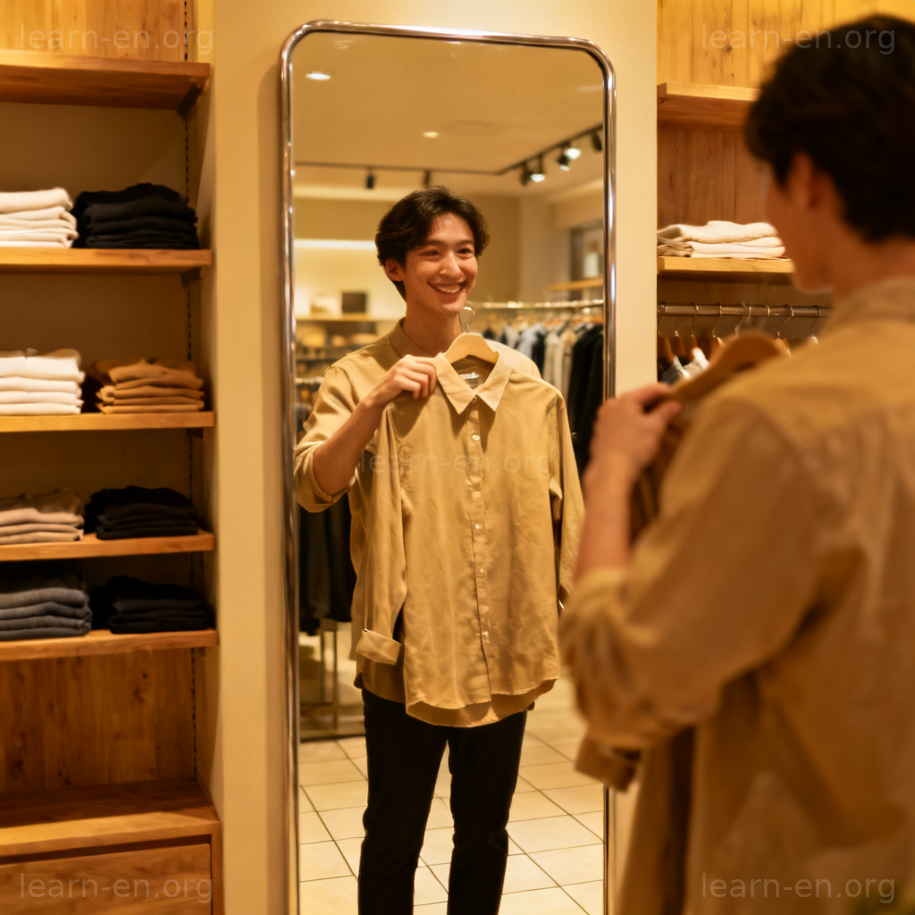 try them on 图解：顾客在服装店试穿衬衫的场景