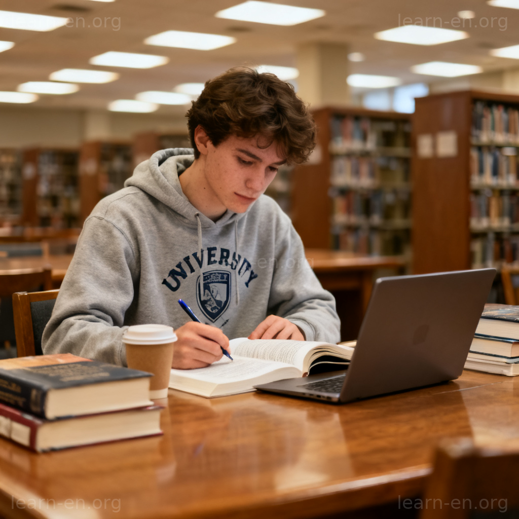 undergraduate 本科生图解：大学图书馆中专注学习的年轻学生