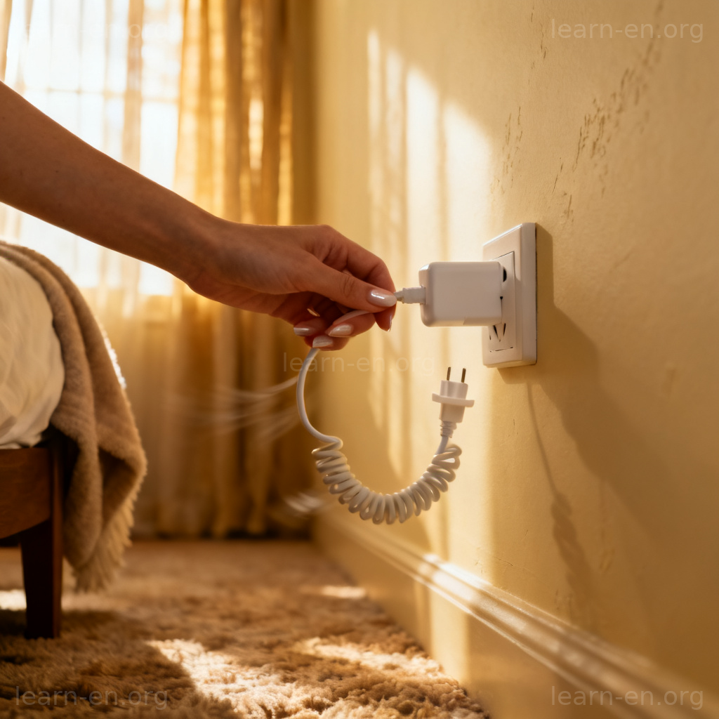 unplug charger 图解：手从插座拔下白色充电器