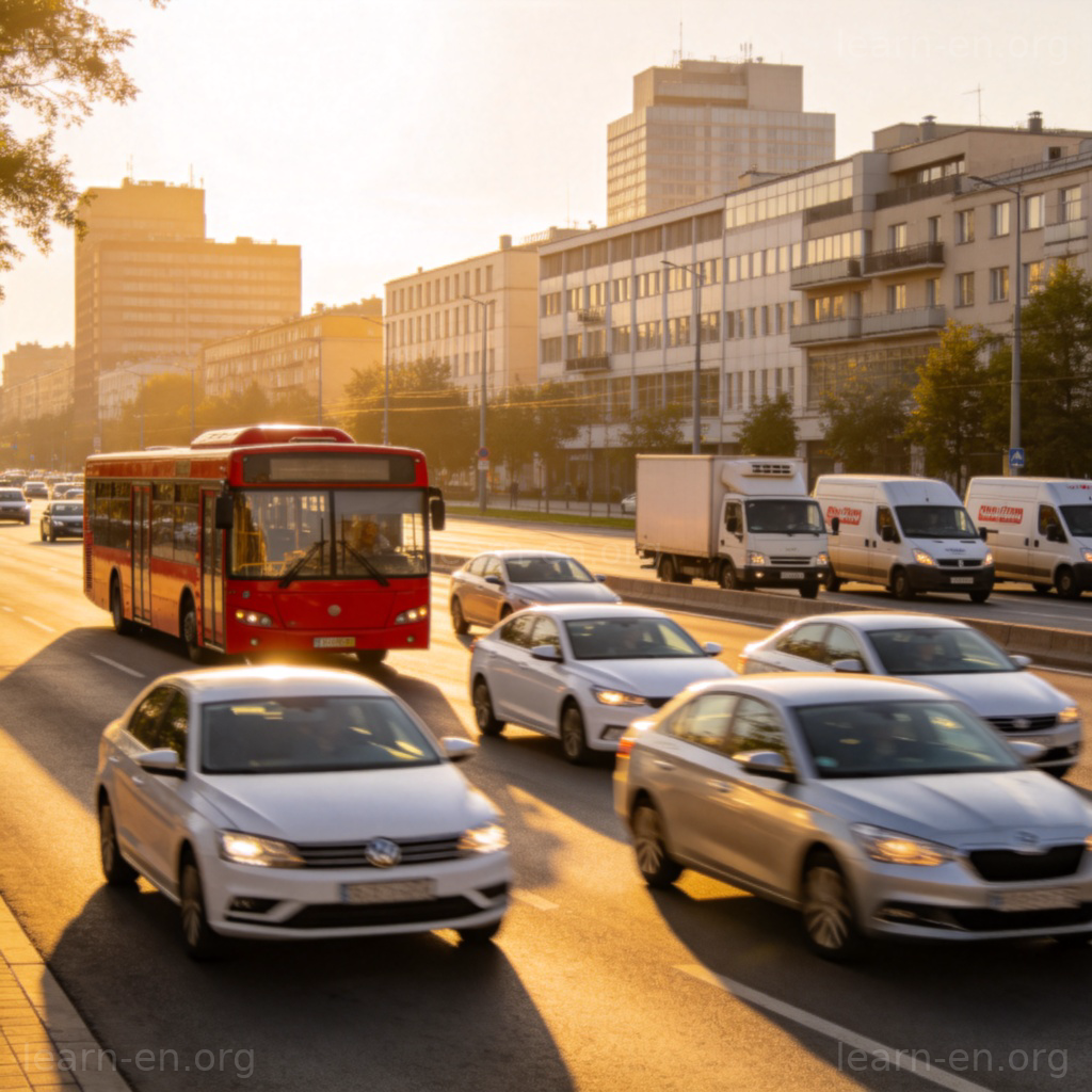 vehicle 交通工具图解：城市道路上的多种行驶车辆