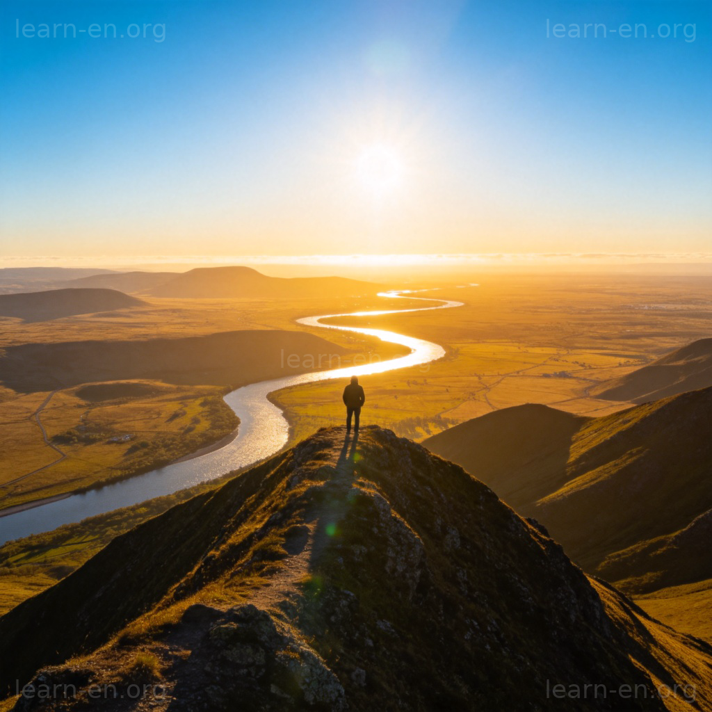 view 景色含义图解：人物远眺壮丽山谷风光