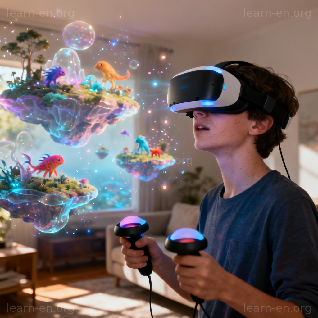 virtual 虚拟含义图解：用户佩戴VR眼镜体验沉浸式数字景观