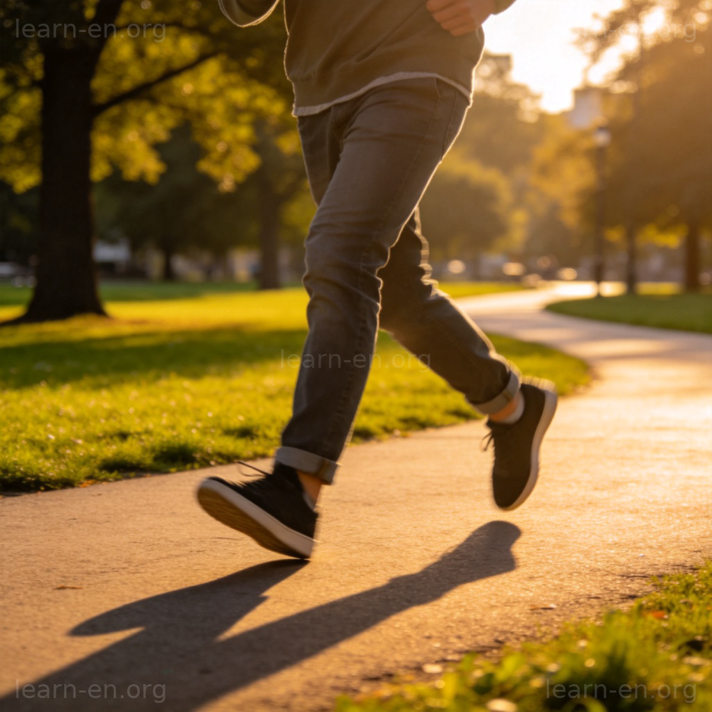 walk 图解：一个人在公园小道上行走的动作特写