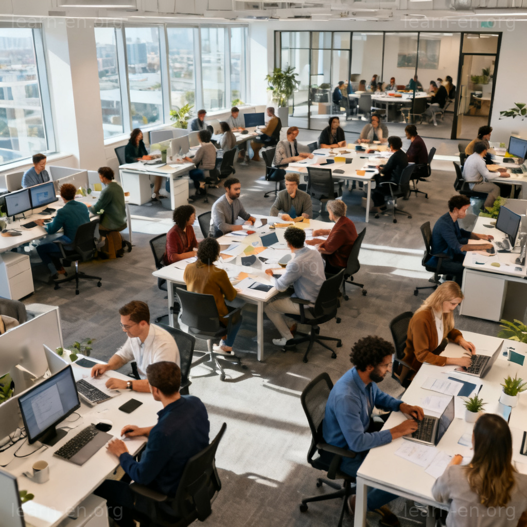 workforce 员工总数图解：现代办公室全体员工的集体工作场景
