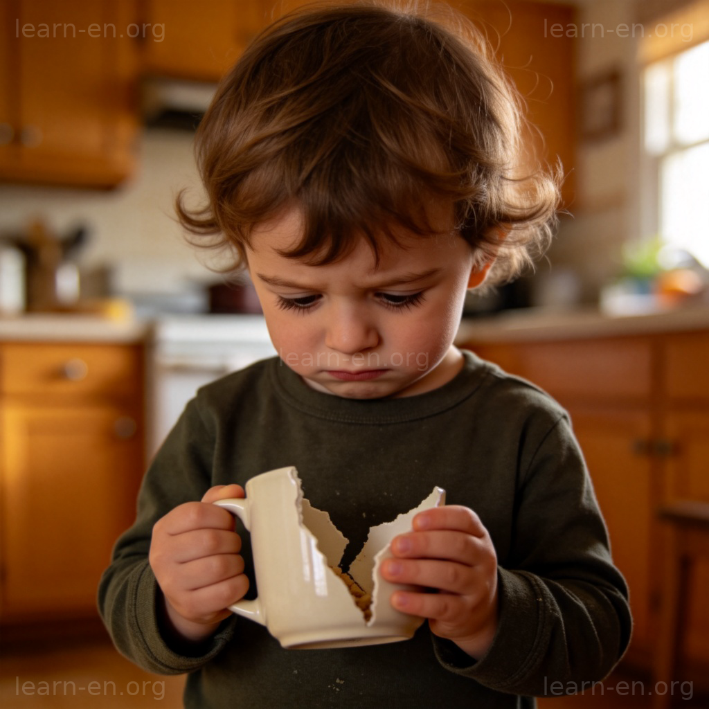 wrong 道德场景：孩子打碎杯子后内疚的表情